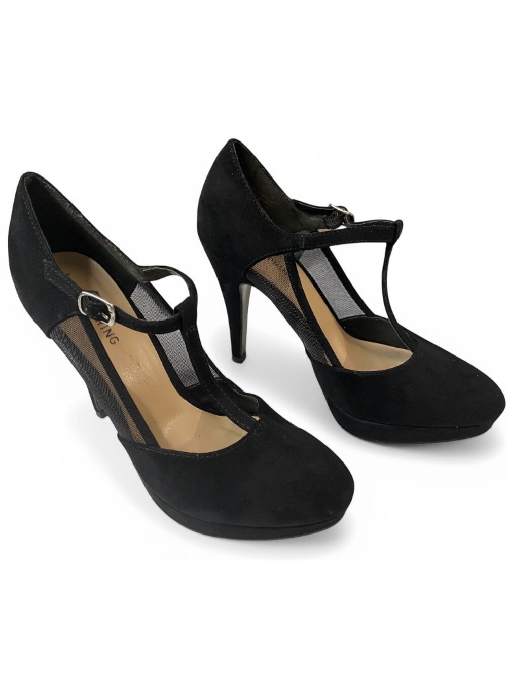 Call It Spring Black Mesh Heels T Strap Platform Pumps Womens 6.5 Sexy - Picture 2 of 14